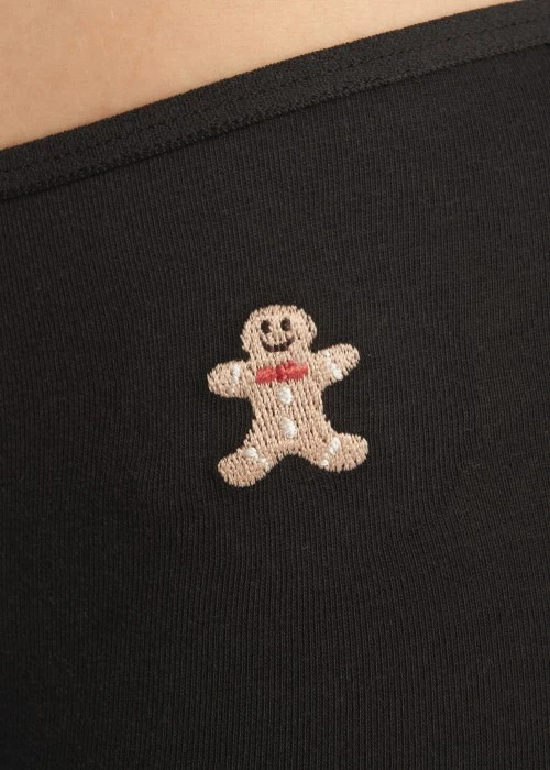 XXL Nordic．細邊高腰三角內褲（黑-刺繡薑餅人）