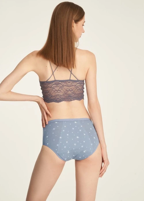 Sirius．高腰生理褲(釉瓷藍-刺繡雪花)