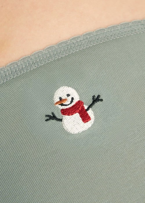 冬日氣息．花邊中腰三角內褲（極光綠-刺繡小雪人）