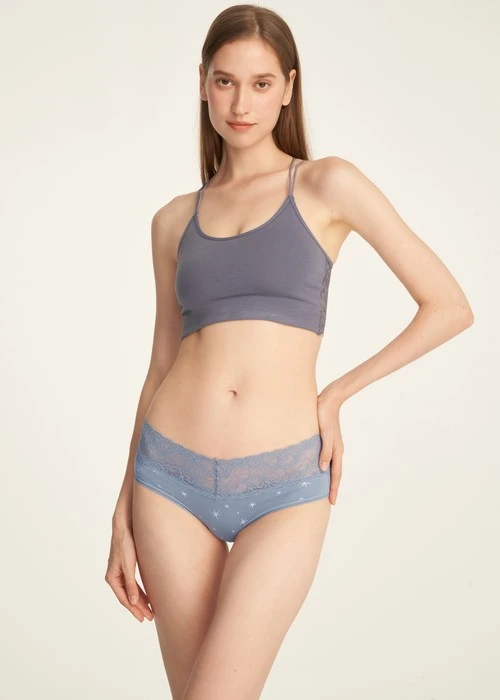 Nordic．V蕾絲中腰三角內褲(釉瓷藍-流星)