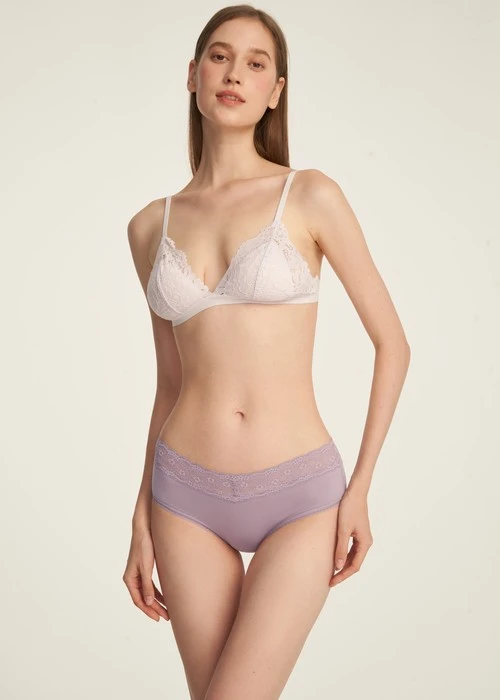 XXL Nordic．窄版V蕾絲高腰三角內褲(花神紫-針織蝴蝶結)