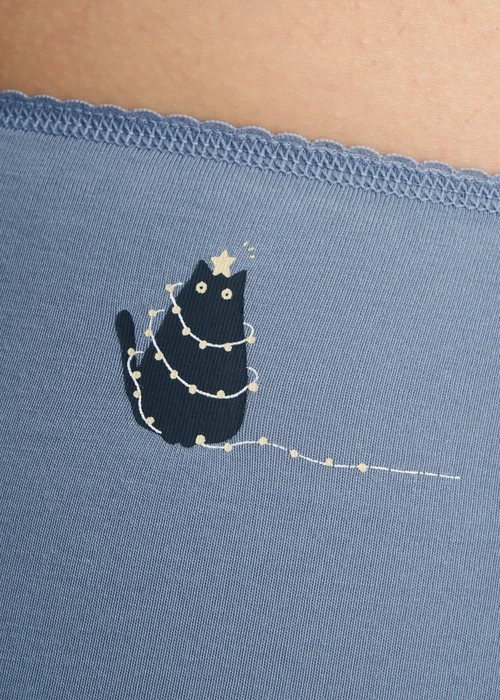 Nordic．花邊高腰三角內褲(極光綠-刺繡小雪人)