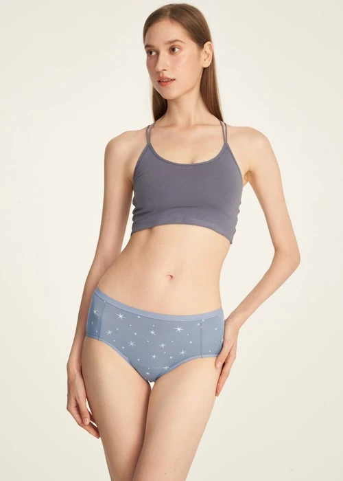 XXL Sirius．高腰生理褲(釉瓷藍-刺繡雪花)