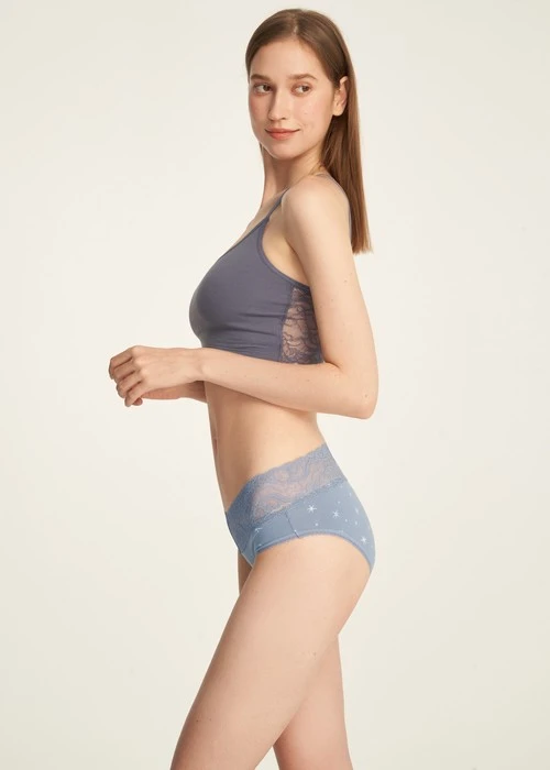 Nordic．V蕾絲中腰三角內褲(釉瓷藍-流星)