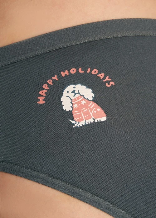 冬日氣息．緊帶中腰三角內褲（莊園綠-醜毛衣狗狗）