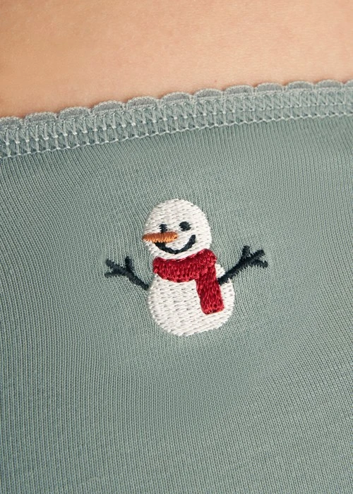 XXL Nordic．花邊高腰三角內褲（極光綠-刺繡小雪人）