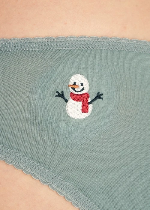 冬日氣息．花邊低腰三角內褲（極光綠-刺繡小雪人）