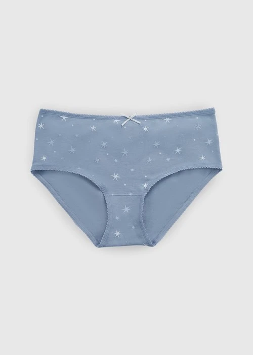 XXL 抗菌系列．花邊高腰三角內褲（琉璃藍-冰晶星星）