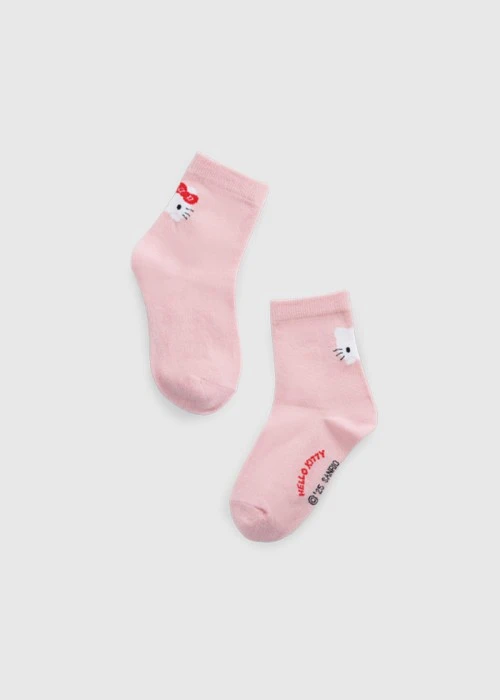 兒童_Hello Kitty系列．緹花中筒襪(熊熊粉-Kitty趴著)