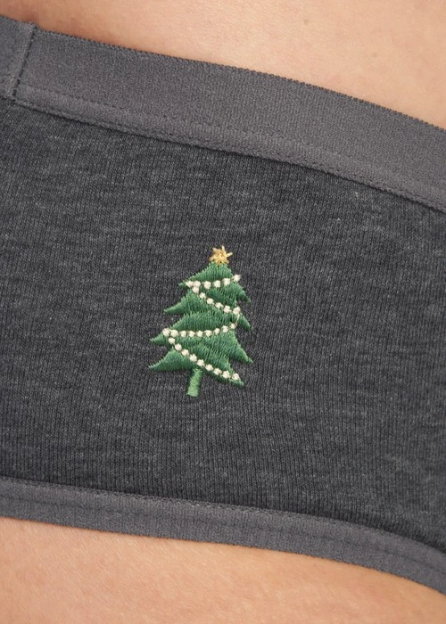 冬日氣息．緊帶中腰三角內褲（深麻灰-刺繡聖誕樹）