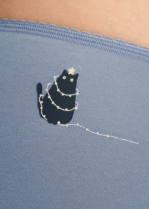 冬日氣息．花邊中腰三角內褲（琉璃藍-黑貓聖誕樹）