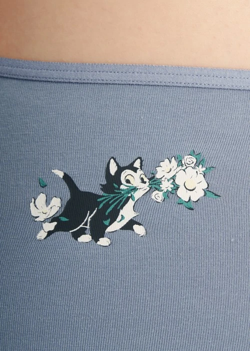 迪士尼貓狗系列．細邊中腰三角內褲（琉璃藍-費加洛與花）