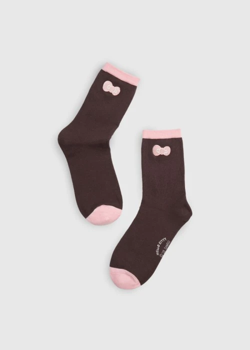 Hello Kitty系列．刺繡中筒襪(摩卡棕-Kitty蝴蝶結)