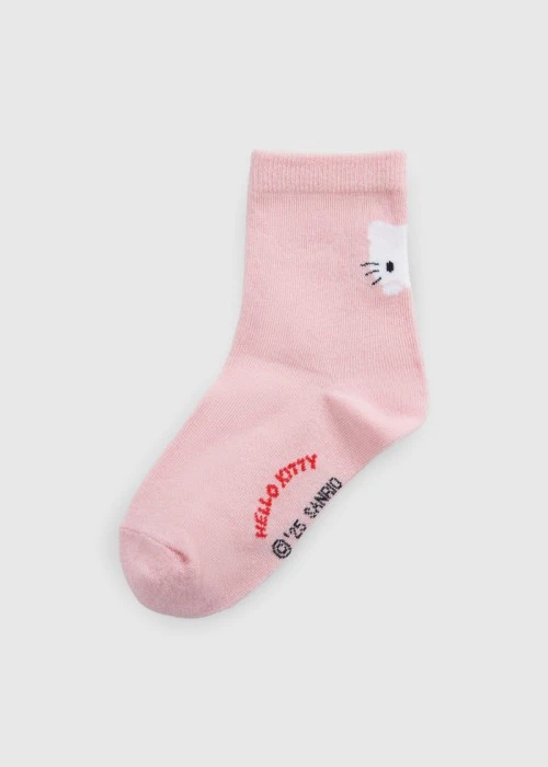 兒童_Hello Kitty系列．緹花中筒襪(熊熊粉-Kitty趴著)