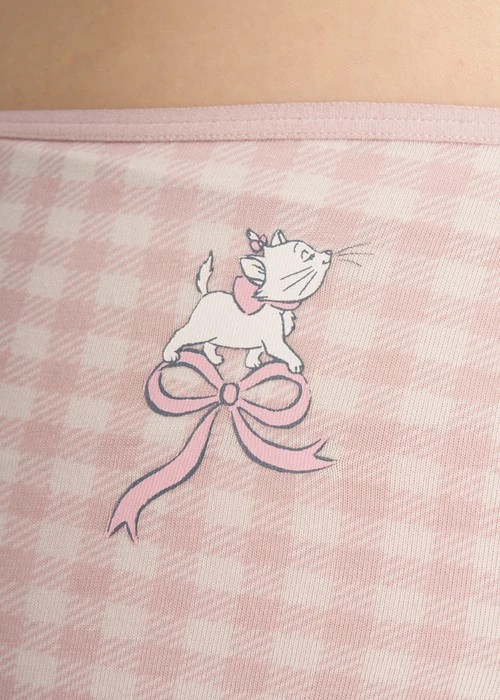 迪士尼貓狗系列．細邊中腰三角內褲（粉格-瑪麗貓蝴蝶結）