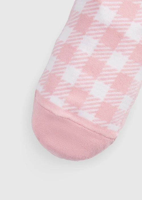 Hello Kitty系列．緹花中筒襪(白-粉格Kitty牛奶夾標)