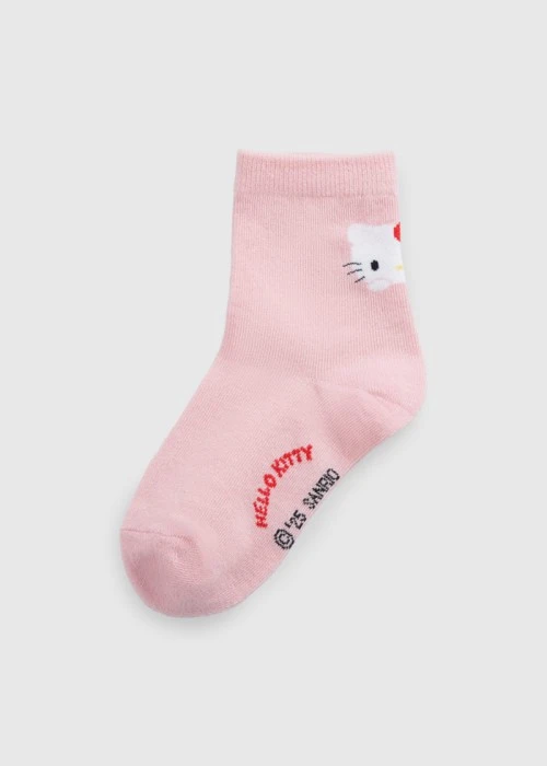 兒童_Hello Kitty系列．緹花中筒襪(熊熊粉-Kitty趴著)