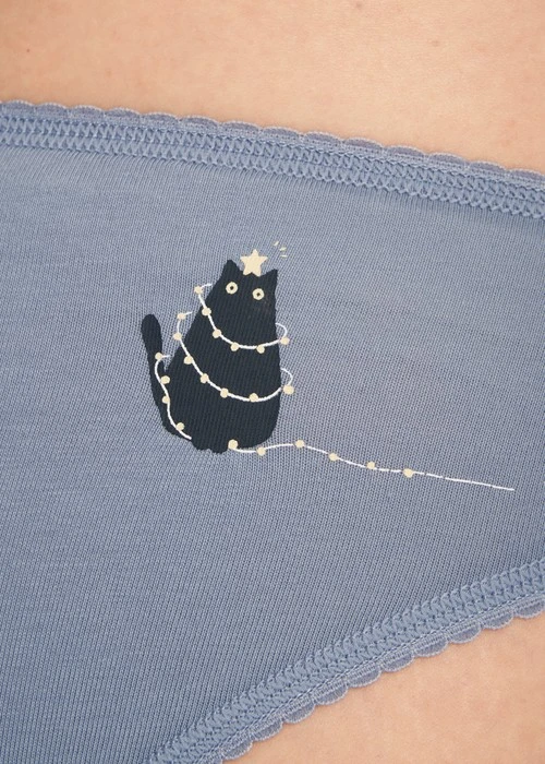 冬日氣息．花邊低腰三角內褲（琉璃藍-黑貓聖誕樹）