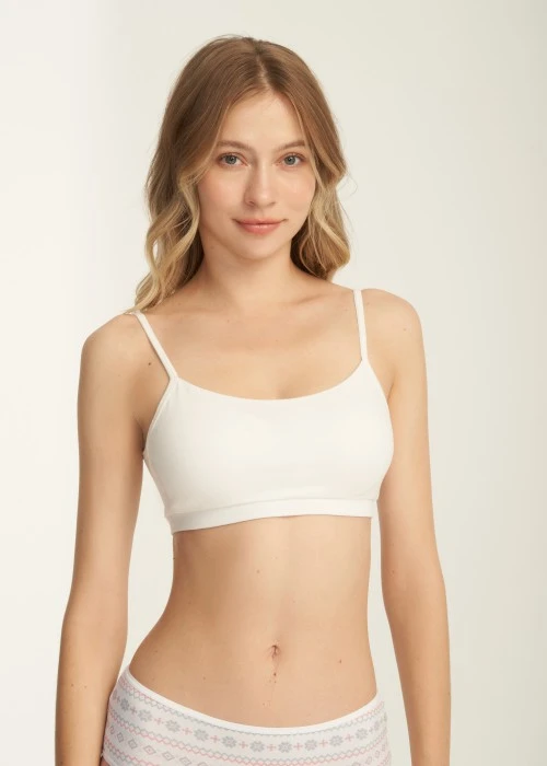 Snowflake．一片杯棉質露背短版 Bra Top(米白)