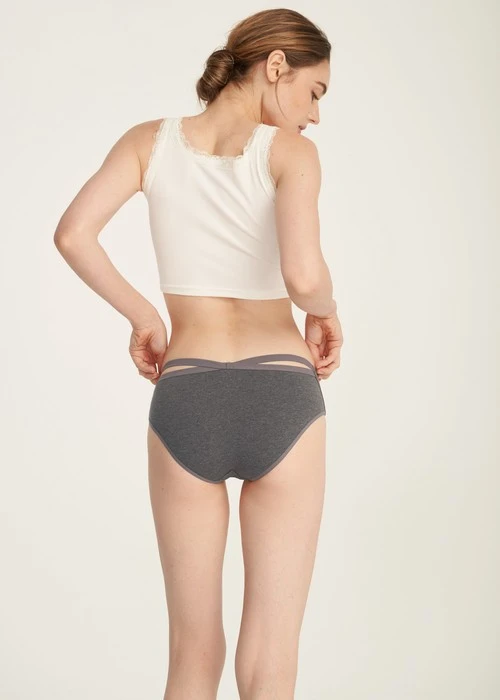 抗菌系列．交叉美臀中腰三角內褲(深麻灰-針織蝴蝶結)