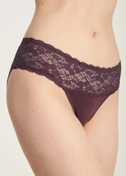XXL 抗菌系列．抓皺蕾絲中腰三角內褲(棕紫)
