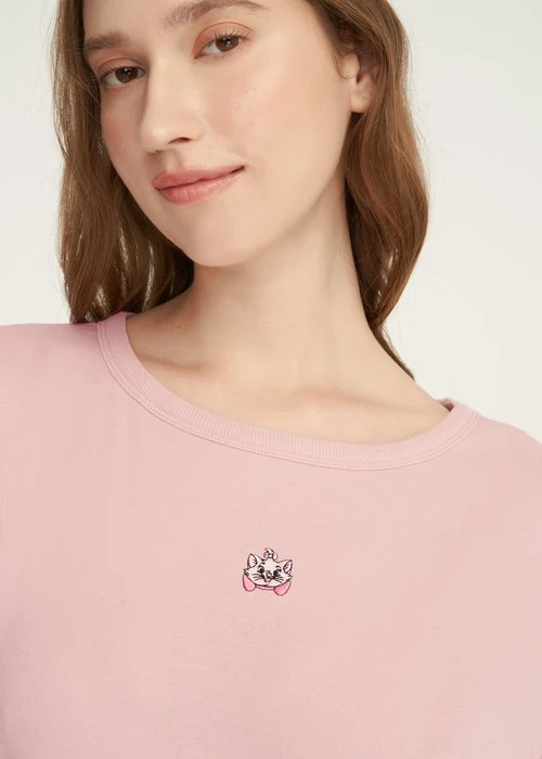 連身_迪士尼貓狗系列．純棉落肩居家長袖睡衣（芭蕾粉-瑪麗貓）