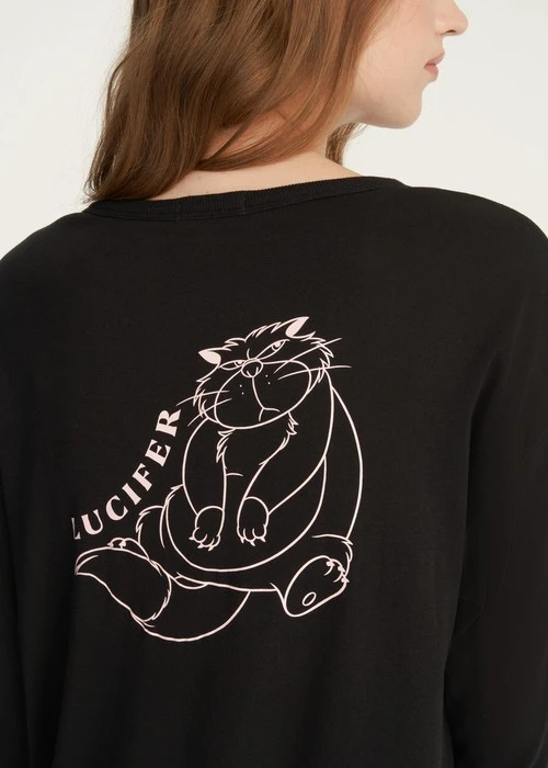 連身_迪士尼貓狗系列．純棉落肩居家長袖睡衣（黑色-魯斯佛）