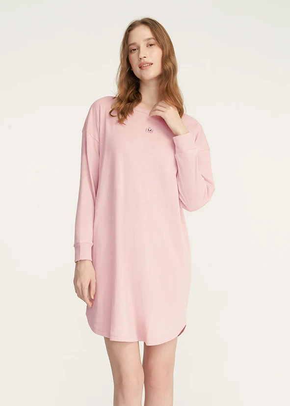 連身_迪士尼貓狗系列．純棉落肩居家長袖睡衣(芭蕾粉-瑪麗貓)