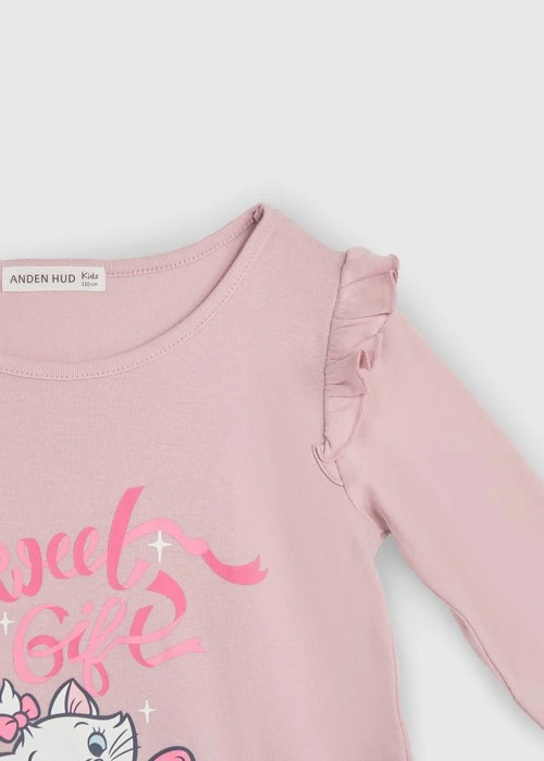 兒童連身_迪士尼貓狗系列．純棉長袖荷葉居家睡衣(芭蕾粉-Gift)