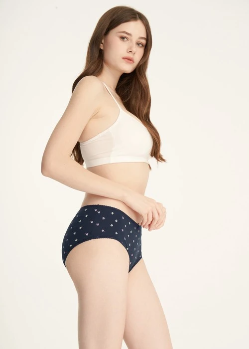 XXL 花開好運．花邊高腰三角內褲(釉瓷藍-煙花)