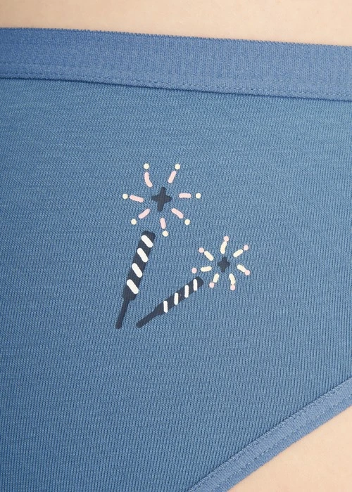 Make a Wish．Mid Rise Cotton Brief Panty(Blue Shadow)