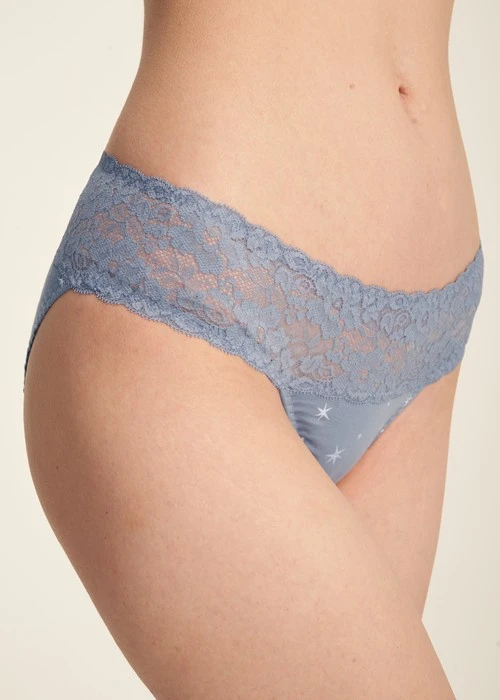 Nordic．抓皺蕾絲中腰三角內褲（琉璃藍-冰晶星星）