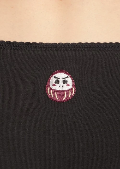 心願．花邊中腰三角內褲（黑-刺繡開運達摩）