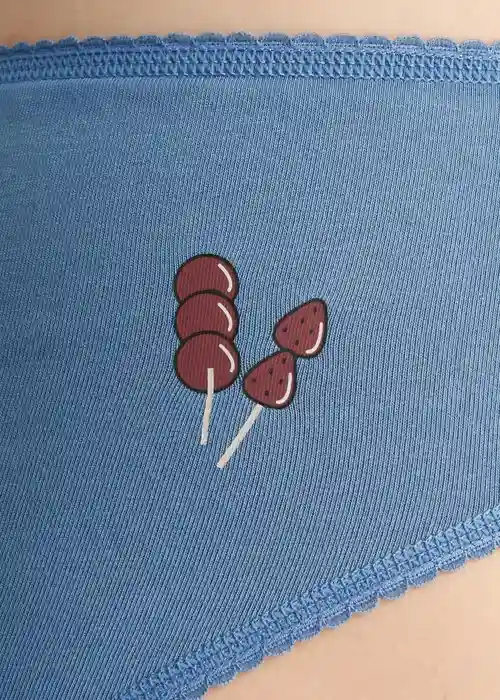 Make a Wish．Mid Rise Cotton Picot Elastic Brief Panty（Blue Shadow）