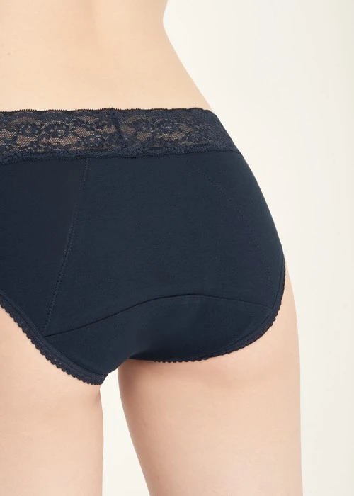 經典純色．蕾絲中腰生理褲（釉瓷藍）