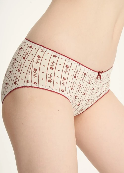 Make a Wish．Mid Rise Cotton Picot Elastic Brief Panty（Red Plum Whispers）