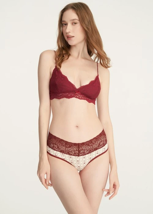 花開好運．V蕾絲中腰三角內褲(釉瓷藍-小福花雨)