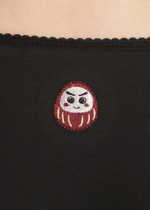 心願．花邊低腰三角內褲（黑-刺繡開運達摩）