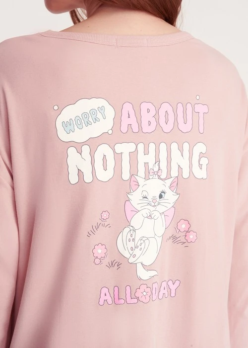 連身_迪士尼貓狗系列．純棉落肩居家長袖睡衣（芭蕾粉-瑪麗貓）