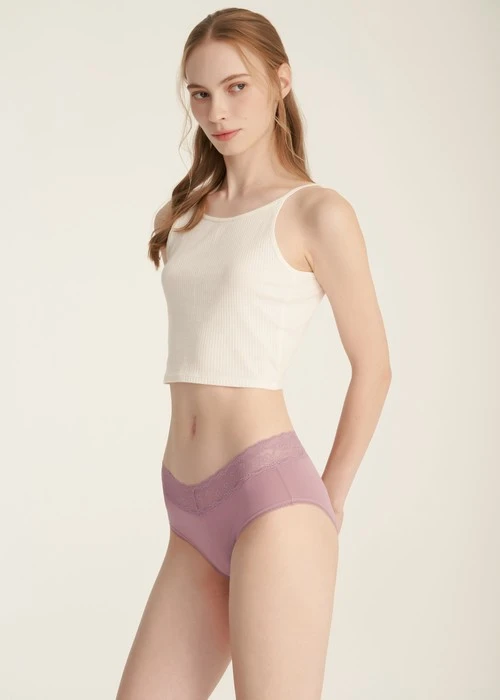 XXL Hygiene Series．High Rise Cotton V Lace Waist Brief Panty(Nostalgia Rose)
