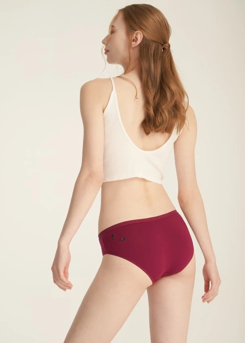 Hygiene Series．Mid Rise Cotton Brief Panty(Blessing Red)