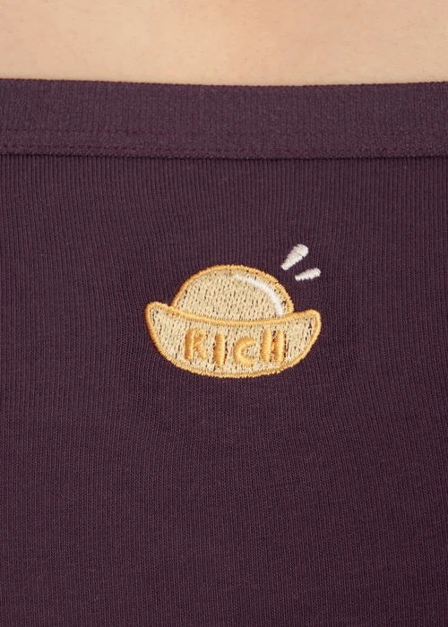 抗菌系列．緊帶高腰三角內褲(黑栗紫-刺繡元寶)