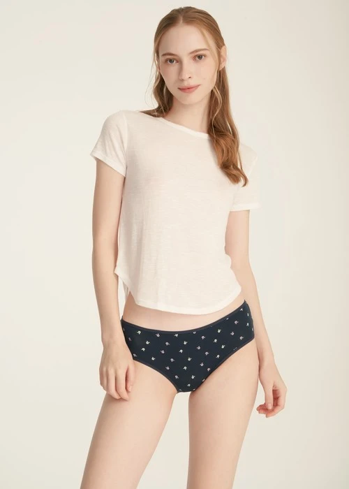 抗菌系列．細邊中腰三角內褲（釉瓷藍-小福花雨）