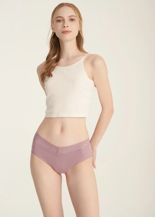 XXL Hygiene Series．High Rise Cotton V Lace Waist Brief Panty(Nostalgia Rose)