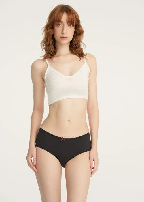 XXL 抗菌系列．花邊高腰三角內褲(黑-刺繡開運達摩)