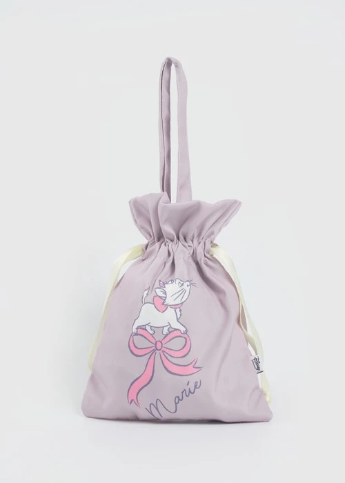迪士尼貓狗系列．抽繩包袋(灰粉-瑪莉貓)