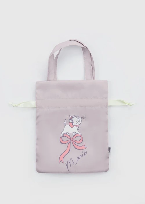 迪士尼貓狗系列．抽繩包袋(灰粉-瑪莉貓)