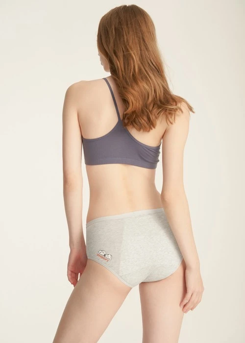 史努比系列．高腰生理褲(淺麻灰-暈倒)