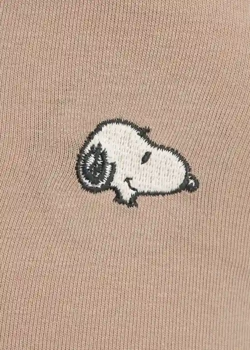 XXL 史努比系列．花邊高腰三角內褲（原色棕-刺繡史努比）