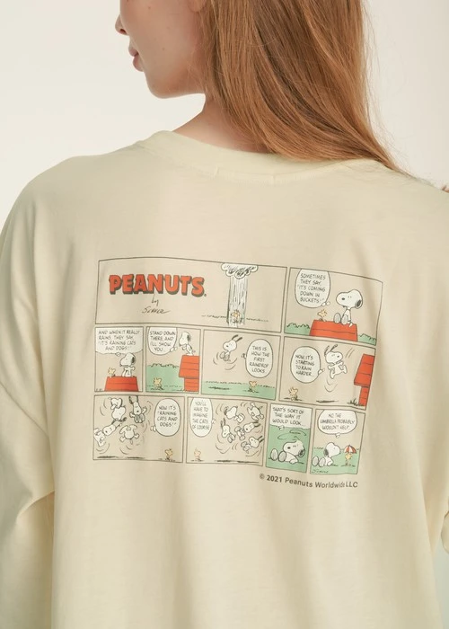 連身_史努比系列．落肩雙層五分袖睡衣(豆米-刺繡史努比)